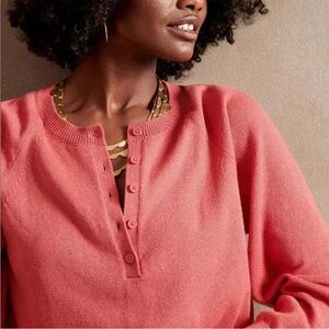 Banana Republic Coral Knit Sweater Quarter Button Long Sleeve Cotton Small